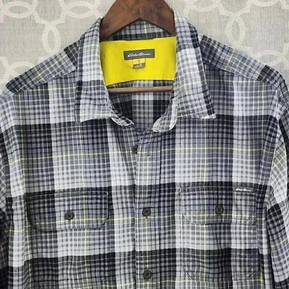 Eddie Bauer Gray Plaid Button Down Long sleeve Men's Shirt XL - Picture 2 of 8